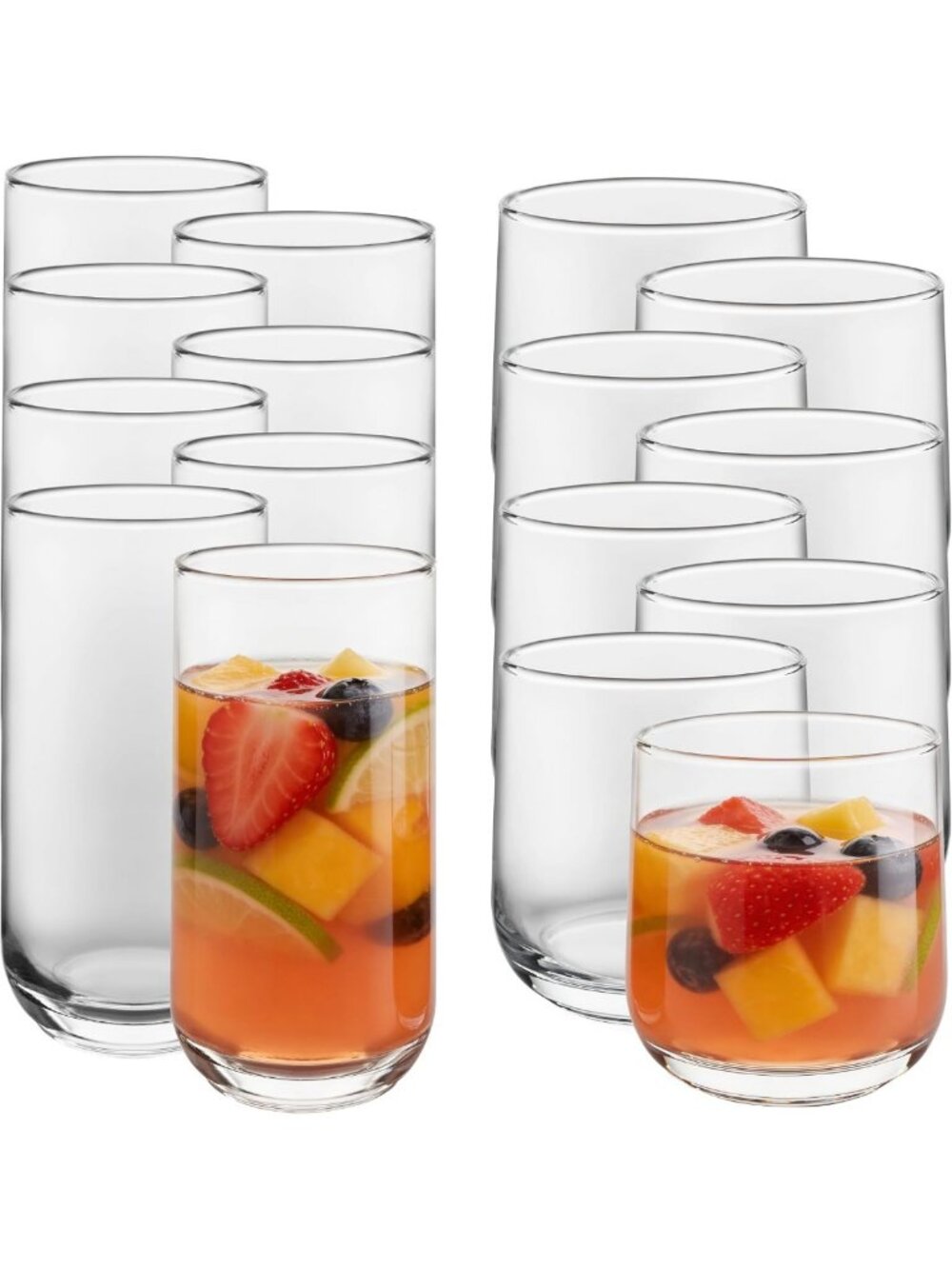 Set of 16 Clear Glass Tumblers & Rocks Drinking Glasses - Perfect for